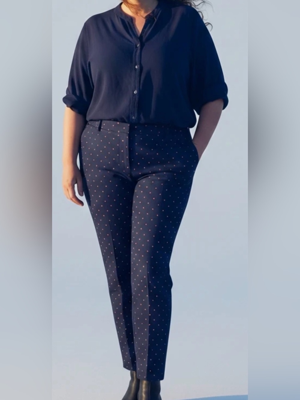 Tommy Hilfiger Navy Trousers with Pink Polka Dot Print
